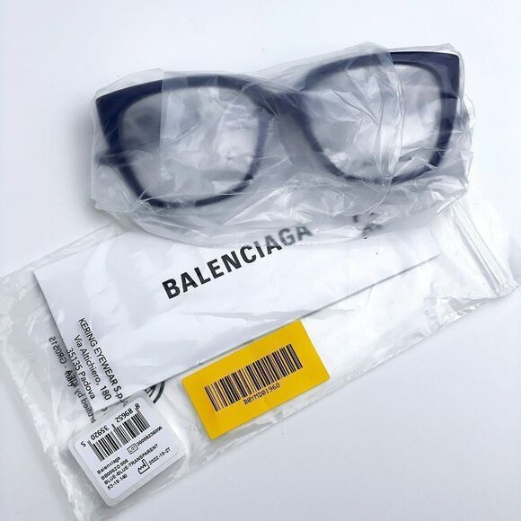 NEW Balenciaga BB0062O 006 Dark Blue Logo Square Women Eyeglasses - Picture 10 of 11